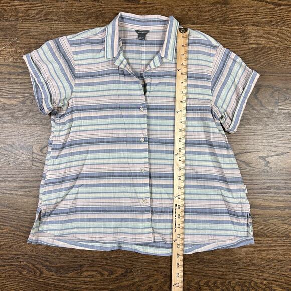 Eddie Bauer Shirt Womens Medium Blue Pink Striped Button Up Short Sleeve Blouse - Picture 6 of 8